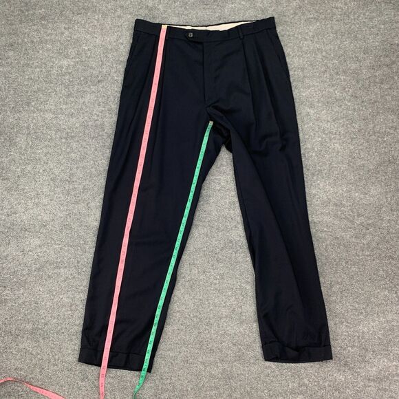 Vintage Patrick James Pleated Dress Pants Mens 34 Navy Blue Wool Relaxed Fit EZE - Picture 6 of 12